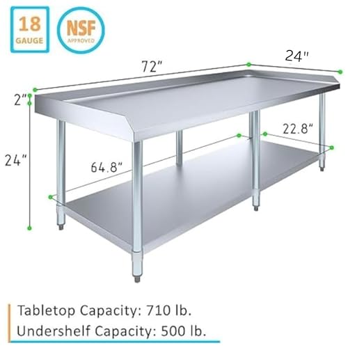 NSF Certified 18 Gauge Heavy Duty Stainless Steel Equipment Grill Stand with Undershelf for Kitchens, Utility Rooms, Caterers & Auto (72" x 24") - size: 72" x 24"