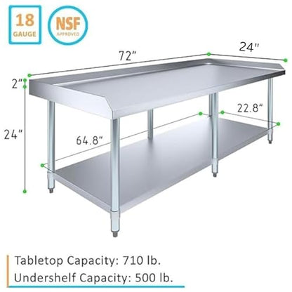 NSF Certified 18 Gauge Heavy Duty Stainless Steel Equipment Grill Stand with Undershelf for Kitchens, Utility Rooms, Caterers & Auto (72" x 24") - size: 72" x 24"