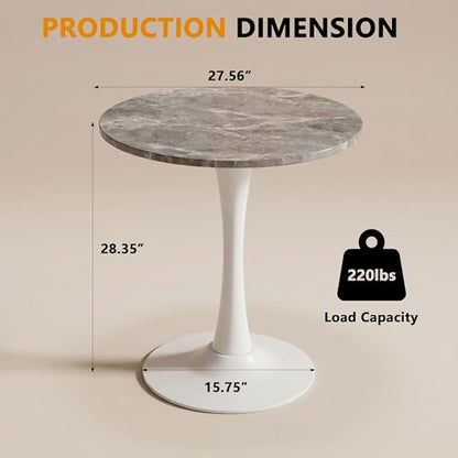 27.6" Marble Round Tulip Table, Mid-Century Modern Style Dining Table with White Pedestal Base for 2-4 People, Featuring A Marble Tabletop for Kitchen, Dining Room, Cafe (Dark Grey) - color: Dark Grey#white