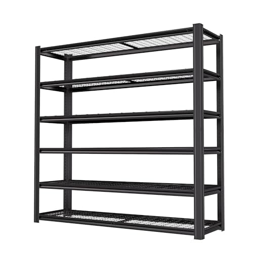 6T 62" W x 24" D x 84" H Garage Shelving Heavy Duty Metal Shelving 6000LBS Storage Shelves Adjustable Metal Shelves for Storage Industrial Garage Shelves for Warehouse Basement - size: 6T 62" W x 24" D x 84" H