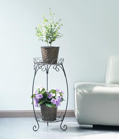 6in Metal Copper Planter Set of 2, Hammered Plant Pots 6" H×7" W, Built-in Tray & Inner Pots, Use as Vase/Candle Holder/Christmas Decor, Includes Pebbles, for Indoor/Outdoor Plants