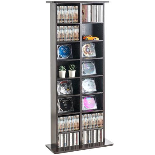 VEVOR Media Storage Cabinet, 8-Layer DVD Shelf, Adjustable CD Shelves 16 Compartments, Protects & Organizes Music, Movie, Video Games or Memorabilia Collections, Espresso - color: Espresso, size: 21.97 x 8.74 x 50.98 inches
