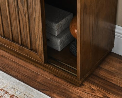 Mid Century Modern Sideboard Buffet Cabinet with 2 Fluted Sliding Door,Small Storage Cabinet with Outlet Holes for Living Room, Kitchen, Entryway, Hallway 32" Walnut - color: Walnut