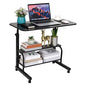 Rolling Adjustable Height Laptop Desk Black 2-Tier Storage Workstation | 28-40in Height Adjustment,Rolling Casters,2-Tier Storage Shelves,Waterproof Tabletop,Black Over Bed Home Office Desk - color: Black