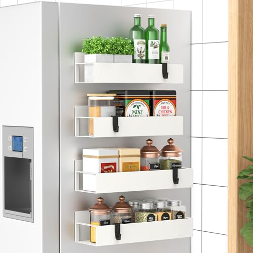 Metal Magnetic Spice Rack for Refrigerator Cream White, 4 Pack | Magnetic Shelves Heavy Duty for Fridge in Kitchen, Seasoning Storage Organizer, For Oven Washer and Dryer, For Heavier Items - color: Cream White, size: 4 Pack