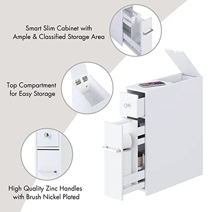 Spirich Slim Bathroom Storage Cabinet, Free Standing Toilet Paper Holder, Bathroom Cabinet Slide Out Drawer Storage, White - color: White