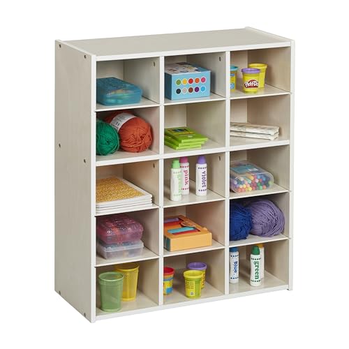 ECR4Kids Streamline 15 Cubby Tray Storage Cabinet, 5x3, Classroom Furniture, White Wash - color: White