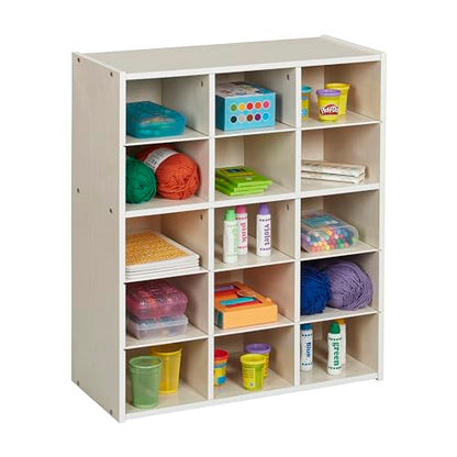 ECR4Kids Streamline 15 Cubby Tray Storage Cabinet, 5x3, Classroom Furniture, White Wash - color: White