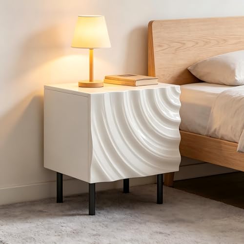 Nightstand, Unique Design Modern Side Table, Small Bedside Accent Table with Storage and 4 Metal Legs for Bedroom,Living Room and Small Spaces