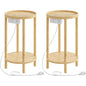 HOOBRO Set of 2 Small Round Side Tables with Charging Station, 2-Tier Round Bamboo End Tables, Easy Assembly, for Living Room, Bedroom, Apartment, Natural YL156UBZP201 - color: Natural