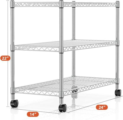 Simple Deluxe 3-Tier Storage Shelves, 750 Lbs Loading Capacity, 24.02" W x 13.78" D x 21.97" H Shelving Unit for Garage, Pantry and Kitchen, Chrome - size: 3-Tier, 24.02"W x 13.78"D x 21.97"H