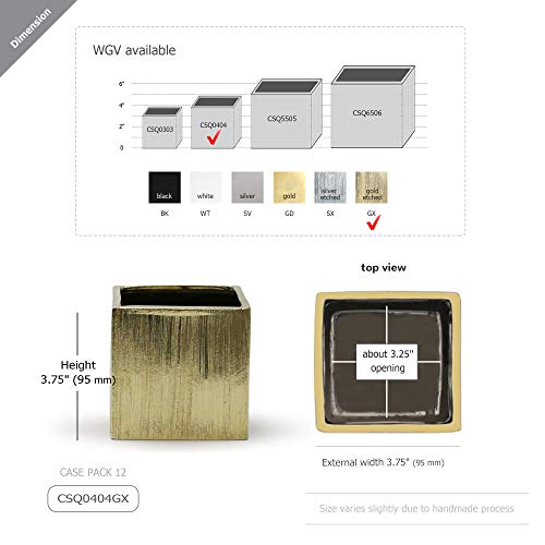 WGV Ceramic Cube Vase Width 4" Height 4" (Fits 3" Pot) Elegant Modern Block Square Floral Planter Terrarium Container Table Dresser for Event Accent Home Office Decor Gold Textured 1 Piece