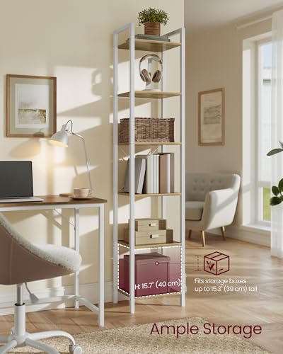 VASAGLE 6-Tier Bookshelf, Bookcase with Steel Frame, Book Shelf for Living Room, Home Office, Study, 11.8 x 15.7 x 73.2 Inches, Industrial Style, Honey Brown and Cloud White ULLS101K02 - color: Honey Brown + Cloud White, size: 6 Tiers (11.8"D x 15.7"W x 7