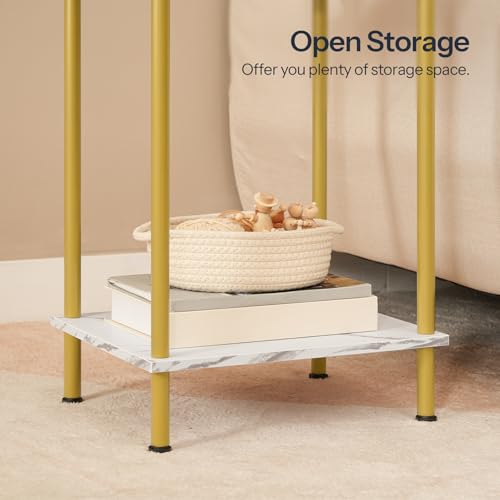 HOOBRO End Tables Set of 2, Small Side Table, Nightstand with 2-Layer Storage Shelves, Sofa Table for Small Spaces, Living Room, Bedroom, Stable Frame, Easy Assembly, Gold and Marble DM09BZP201 - color: Marble + Gold