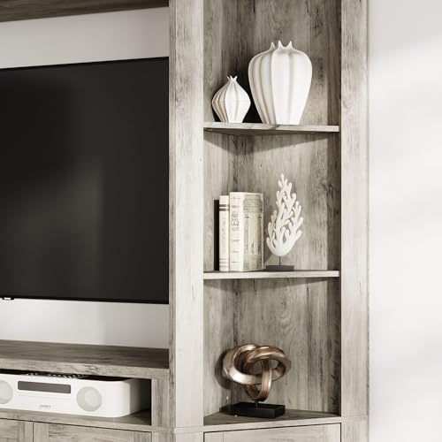 ECACAD 4-Piece Large Wall Unit TV Stand with Bookshelves for TVs up to 70", Farmhouse Entertainment Center with 16 Storage Shelves, Rustic Media Console Table for Living Room, Bedroom, Gray