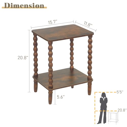 Fultyle Side Table, Small End Table with Storage Shelf, 2-Tier Small Coffee Tables Living Room for Bedroom, Narrow Spaces (Rustic Brown) - color: Rustic Brown
