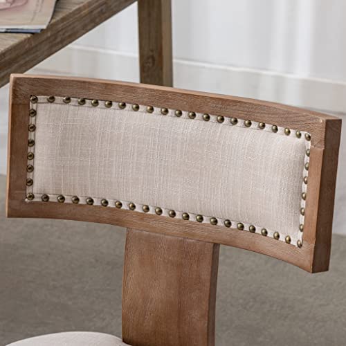 RIVOVA Mid Century Modern Dining Chairs Set of 4 Upholstered Linen Fabric Kitchen Dining Side Chairs with Nailhead Trim, Modern Kitchen Armless Solid Wood Dining Chairs, Beige - color: Beige Nailhead