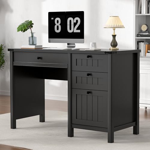 45" Executive Desk Home Office Desk with File Drawer & Cabinet | Farmhouse Computer Desk with Charging Station for Work Study Writing Cabinet Storage Workspace Black - color: Black, size: 45"