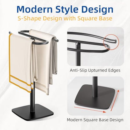 RUACQ Hand Towel Holder for Bathroom,12 inch S-Shape Towel Holder Stand, Stainless Steel and Aluminium Standing Towel Rack for Kitchen Vanity Countertop (Matte Black) - color: Black