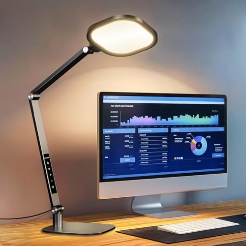 Desk Lamp for Home Office, 1200LM Computer Zoom Lighting with CRI >95, Memory & Timer Function, Dimmable Desktop Ring Light for Video Calls, Conference, Reading, Streaming, Podcasting, 3000K-6500K - color: Black - 1 Pack