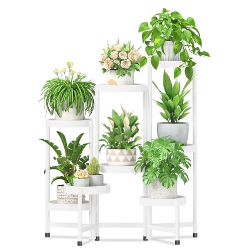 iDavosic.ly 8 Tier Folding Plant Stand Indoor Outdoor with Plastic Tray, Tiered Corner Flower Holder Shelf, Metal Orchid Display Rack for Patio Porch Living Room Garden Balcony, White - color: White, size: 8 Tiers