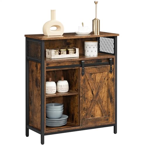 VASAGLE Buffet Cabinet, Coffee Bar Storage Cabinet, Sideboard with 1 Sliding Barn Door, Adjustable Shelves, 11.8 x 27.6 x 31.5 Inches, for Living Room, Rustic Brown and Ink Black ULSC089B01 - color: Rustic Brown + Ink Black, size: 11.8"D x 27.6"W x 31.5"H