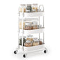 EAGMAK 3 Tier Rolling Cart, Round Metal Utility Cart with Lockable Wheels, Storage Cart Organizer Trolley with Mesh Shelves for Living Room, Kitchen, Bedroom, Office(White)