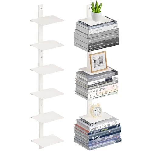 Floating Book Shelves for Wall, 6 Tier Invisible Floating Bookshelf, Vertical Spine Book Tower, Wall Mounted & Space Saving, Heavy Duty Metal Book Organizer for Home Office, 3 Pack White - color: White, size: 3PC-6 Tier