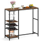COSTWAY 48" Long Bar Table, Bar Height Dining Table with Storage Shelves, Wine Racks & Stemware Holders, Industrial Breakfast Table for Kitchen Living Room Behind Couch, Rustic Brown
