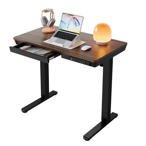 HUANUO Electric Standing Desk with Drawers, 35 X 20 Inch Electric Adjustable Height Desk, Quick Install One-Piece Tabletop with USB Charging Ports, Sit to Stand Up Desk for Home Office, Black Walnut - color: Black Walnut, size: 35*20 Inch
