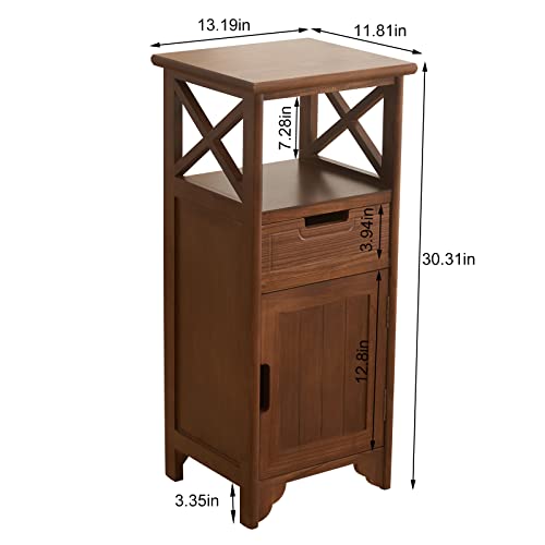 30 Inches Tall End Table, Fully Assembled Bathroom Floor Cabinet with Shelf and Storage, No Assembly Nightstand with Drawer for Bedroom-Walnut - color: Walnut