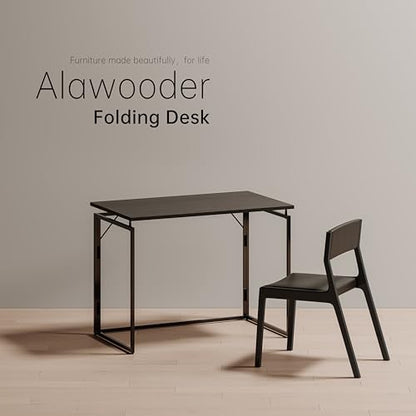 31.5" Folding Desk: No Assembly, Wood Top for Small Spaces | Home office desk, holds 150 lbs, folds flat to 2.3 in, splash-proof wood top, sturdy metal frame - color: Black, size: 31.5"W x 15.7"D