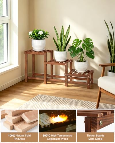 Corner Ladder Plant Stand Indoor, Plant Display Rack for 3 Plants | 3 Tier High Low Flower Stand, Rectangular step Plant Shelf for Indoor Plants, Long Plant Stand for Patio Balcony Living Room