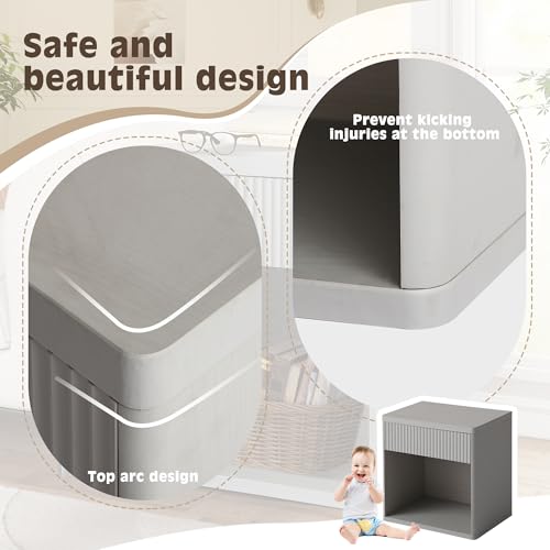 23" Fluted Nightstand, Large Bed Side Table End Table with Drawer | Mid Century Modern Bedside Night Stands with Storage for Bedroom Living Room Sofa Couch Office, White Alder