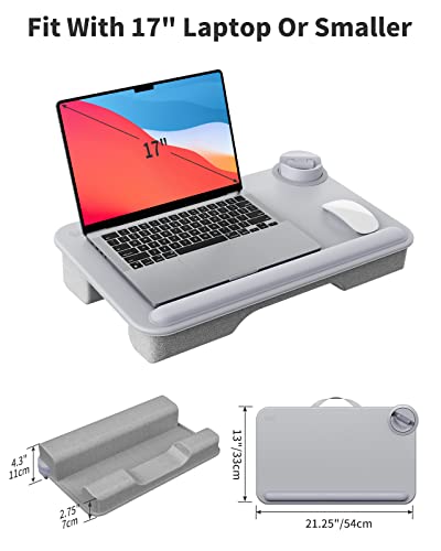 SAIJI Laptop Lap Desk with External Monitor Holder Fits Up to 17" Laptops | Lightweight Lap Tray Table Stand with Soft Leather Wrist Rest, Lap Desk with Cushion for Home Office Working On Couch & Bed - color: Light Gray