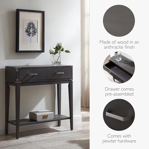 Leick Home 24032 Beckett One Drawer Hall Stand with Shelf for Living Room, Hallway, Entryway, Anthracite/Pewter - color: Anthracite