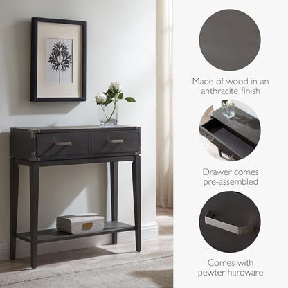 Leick Home 24032 Beckett One Drawer Hall Stand with Shelf for Living Room, Hallway, Entryway, Anthracite/Pewter - color: Anthracite