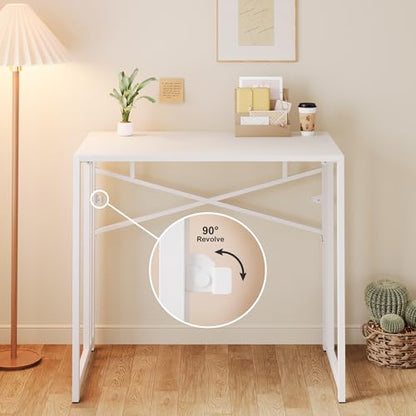 Lutown-Teen Small Folding Desk 35 inch, No Assembly Required Narrow Office Desk, Writing Gaming Computer Camping Table, White - color: White, size: 35 Inch