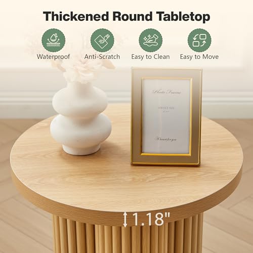 Small Sofa Side Table Set of 2, Fluted Accent Pedestal End Table, Wood Round Night Stand, Farmhouse Bed Side Table Drink Tables for Living Room, Small Spaces (Natural-2PCS) - color: Natural-2pcs