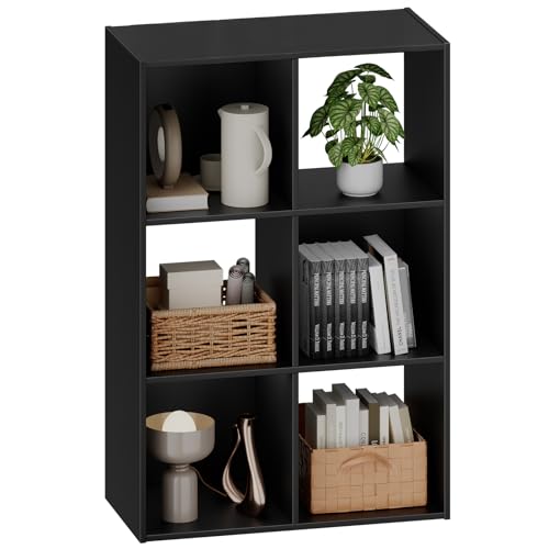 Sweetcrispy 6 Cube Storage Organizer - Open Cube Bookshelf with 3 Removable Back Panels, Display Storage Bookcase for Living Room, Bedroom, Entrance Hall, Home Office，36" Lx11.6 Wx24 H, Deep Black - color: Deep Black, size: 6-Cube(36"L×11.6" W×24"H)