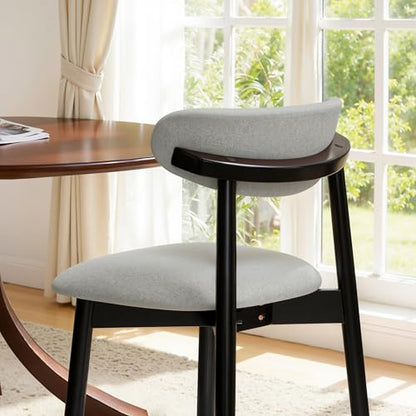 CHUN YI Dining Chairs Set of 2, Upholstered Solid Wood Dining Room Chairs, Mid Century Modern Fabric Kitchen Chairs with Ergonomic Curved Back, Gray (Only Chairs) - color: Grey, size: Set of 2