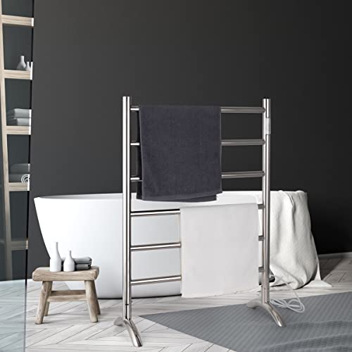 Freestanding Towel Warmer 6 Bars Plug-in Option 3 Working Modes Mirror Polished Stainless Steel 24”W 34”H - color: Mirror Polish