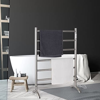 Freestanding Towel Warmer 6 Bars Plug-in Option 3 Working Modes Mirror Polished Stainless Steel 24”W 34”H - color: Mirror Polish