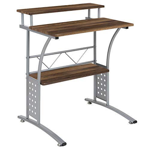 Flash Furniture Clifton Rustic Walnut Computer Desk with Top and Lower Storage Shelves 28 Inch | Perforated Side Panels, Self-Leveling Floor Glides - color: Rustic Walnut, size: 28 Inch