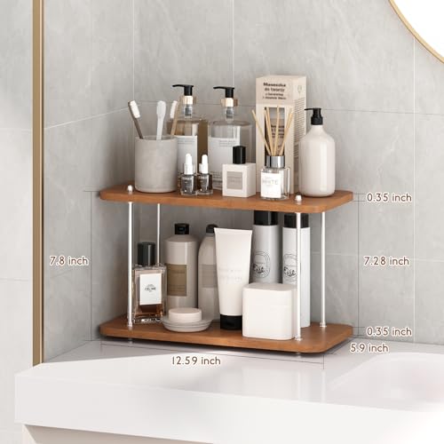 2-Tier Adjustable Height Bathroom Countertop Organizer | Perfect for bathroom counter, dresser, vanity, corner, sink & kitchen, holds skincare, makeup, perfume, spices, coffee goods