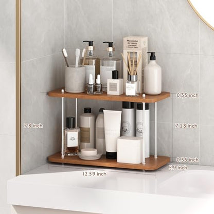 2-Tier Adjustable Height Bathroom Countertop Organizer | Perfect for bathroom counter, dresser, vanity, corner, sink & kitchen, holds skincare, makeup, perfume, spices, coffee goods