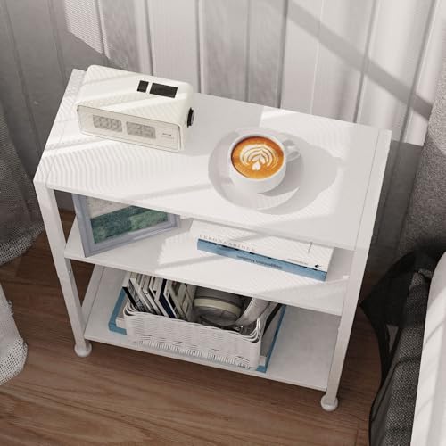 3-Tier Side Table, Small End Table, Sofa Side Table for Narrow Spaces, Slim End Table, Skinny Nightstand Table for Living Room Bedroom Office, White - color: White