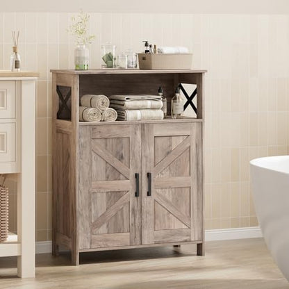 Homhedy Farmhouse Bathroom Storage Cabinet with 2 Doors, Toilet Paper Cabinet with Adjustable Shelf, Small Bathroom Cabinet for Kitchen/Laundry/Living Room, 11.8 x 23.6 x 31.5 Inches, Greige - color: Greige