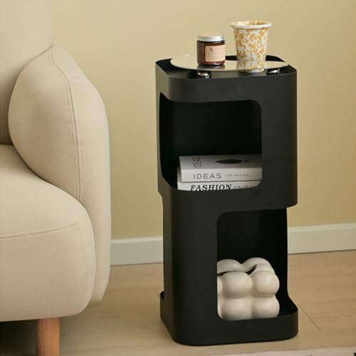 Modern Side Table, Small End Table for Small Spaces, Metal Nightstand with Storage Shelf, Space-Saving Bedside Table Accent Table Drink Tables for Living Room, Bedroom, No Assembly Required - color: Black Trumpet