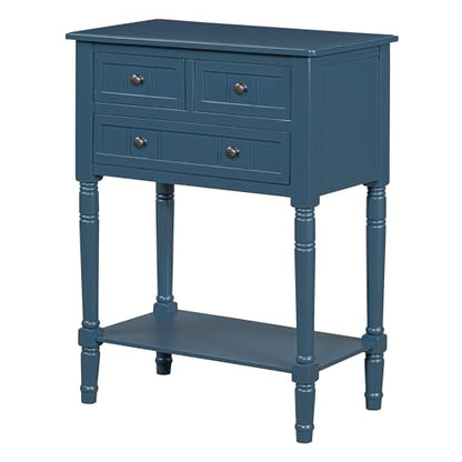 Knocbel Slim Antique Entry Console Table with 3 Drawers & Bottom Open Shelf, Solid Wood Narrow Sofa Couch Table for Entryway Hallway Living Room 23.7" W x 13" D x 31.4" H Navy Blue - color: Navy Blue